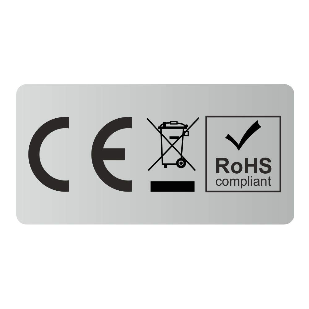 CE + WEEE + RoHS, pellicola in polietilene, 30 x 15 mm, argento (1000)
