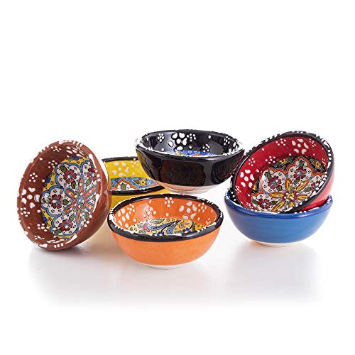 Ayennur Turkish Ceramic Pinch Bowls Set of 6 – Small Dipping Bowls for Charcuterie Boards, Appetizers, Snacks & Sauces -Handcrafted Turkish Bowl for Serving, Decor & Gifts (3.2”)