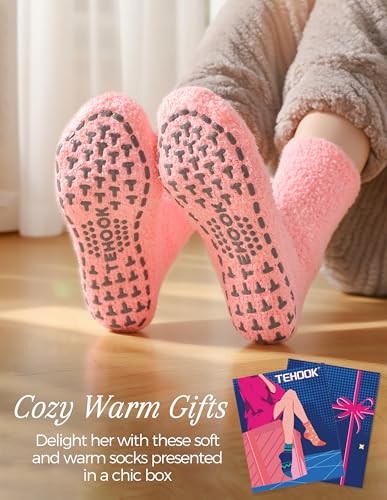Image of TEHOOK Warm & Cozy Gifts for Women, Fluffy Fuzzy Plush Sleeping Slipper Socks - Soft Warm Fabric