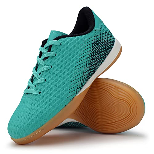 Hawkwell Unisex-Child Athletic Lace Up Boys Girls Indoor Trainer Soccer Shoe (Toddler/Little Kid/Big Kid), Green Pu, 2 M Us #TOP3