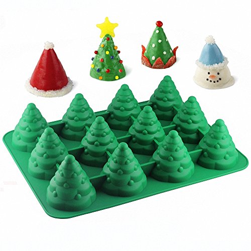 3D Christmas Tree Silicone Mold - Moldfun Xmas Tree Pan Silicone Mold For Mousse Cake Muffin Baking, Ice Cube, Jello, Chocolate, Soap, Lotion Bar, Bath Bomb, Candle (Random Color) #TOP6