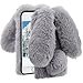 Herzzer Fourrure Gris Paillette Coque pour iPhone 6S, Hiver Chaud Soft Etui Handmade Fluffy Villi avec Oreille de Lapin Design Bling Strass TPU Silicone pour iPhone 6/ iPhone 6S (4,7 Pouces)