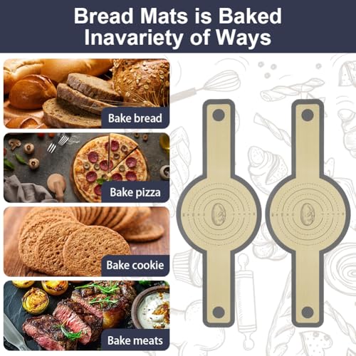 OSDUE Silikon Backmatte für Dutch Oven, 2 Stück Backmatte Brot Antihaft Brotschlinge Wiederverwendbare Backunterlage Lange Griffe Teigmatte Brotmatte für Backofen Leicht zu Reinigen (2 Rund)