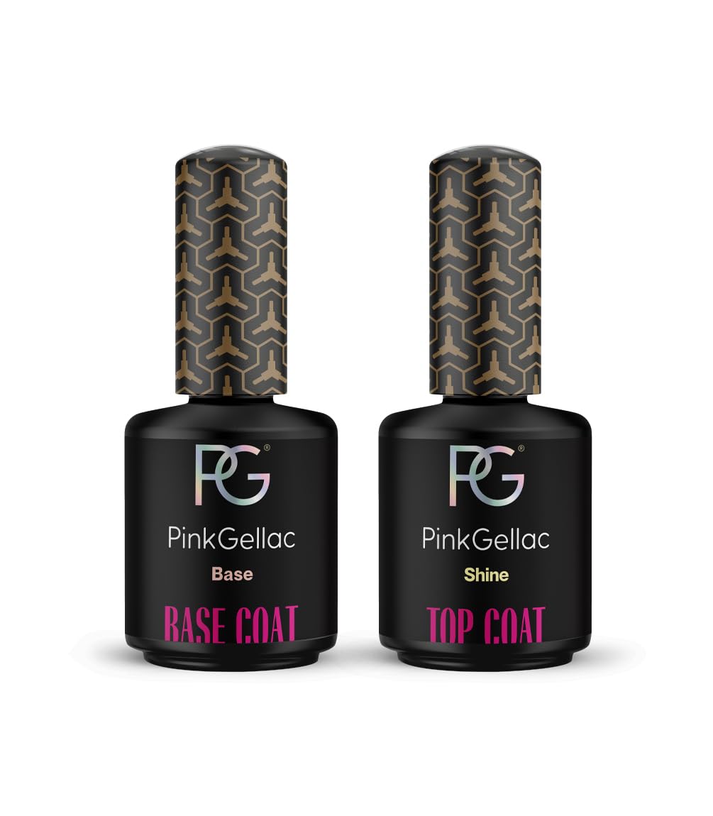 Pink Gellac Base et Top Coat Vernis Semi Permanent 2x 15 ml - Set Gel UV pour Ongles