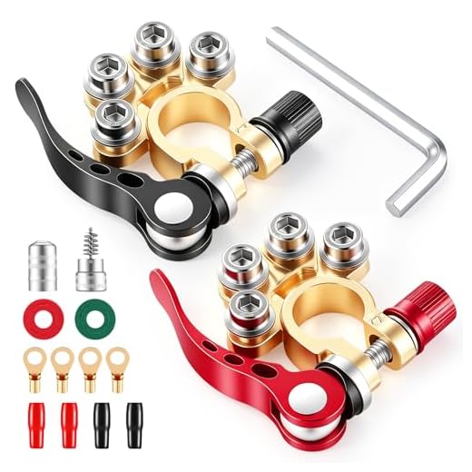 SINGARO Car Battery Terminal Connector, 4 Way Positive and Negative Pole Quick Release Terminal Clip, Applicable to SAE/JIS A Type Terminal Post, Compatible with Cars, Trucks and More（Gold-A）