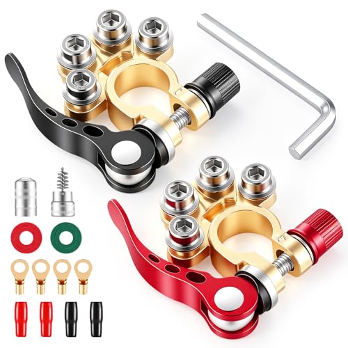 SINGARO Car Battery Terminal Connector, 4 Way Positive and Negative Pole Quick Release Terminal Clip, Applicable to SAE/JIS A Type Terminal Post, Compatible with Cars, Trucks and More（Gold-A）