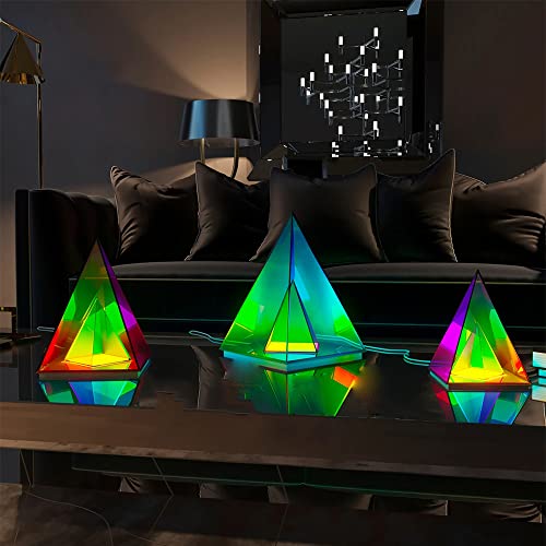 Modirnation 'Pyramid' Modern Table Lamp, Simplistic And Innovative Design, Colorful Transparent Led Desk Light, Unique Warm Decorative Night Light, 3D Acrylic Home Decor (Large) #TOP1