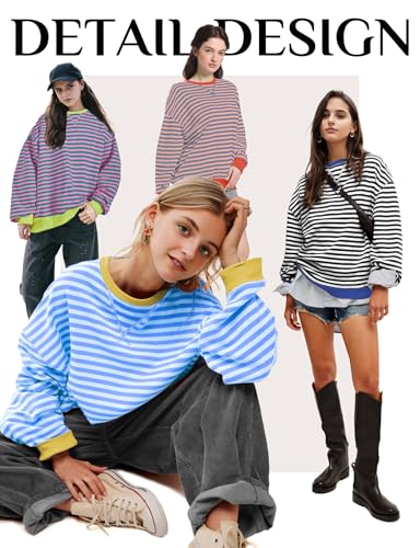 Women Striped Oversized Sweatshirt Long Sleeve Crewneck Shirt Fall Fashion 2024 Pullover Top Preppy Y2K Clothes - Image 8