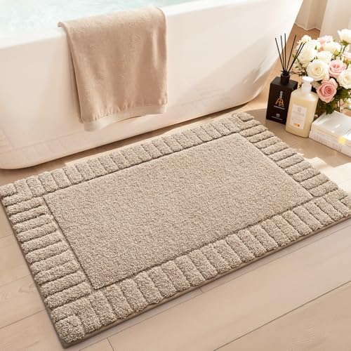 Image of LUMI Microfibre Bath Mat 50 x 80 cm, Absorbent Non-Slip, Beige