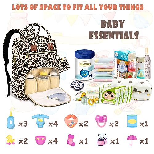 Tenot Baby Diaper Bag Backpack Travel Diaper Bags for Baby Girl Boy Large Capacity Baby Bag Backpack for Women Leopard Print - Thumbnail 2