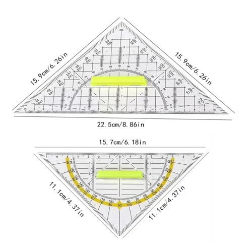 2 Stück Geometrie Dreieck, Geometriedreieck mit Griff Geodreieck aus Kunststoff Transparentes Geometrie-Dreieck Flexibel Geodreieck Geo Dreiecke Set für Studenten Designer Malerei Kartografieren