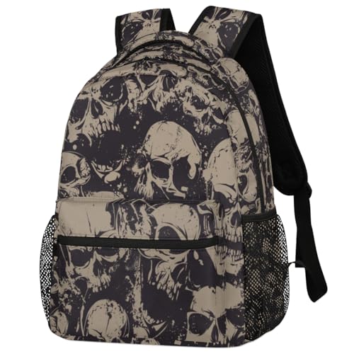Grey Skull Backpack for Girls Boys Kids Halloween Gothic 16inch Laptop Backpacks Lightweight Waterproof School Bookbag Travel Daypack Computer College Bag Gym Rucksack for Work School Women Men3