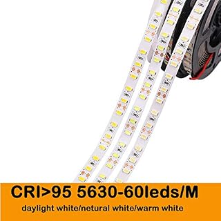 MARSWALL LED Strip CRI95 SMD5630 16.4Ft(5M) 300LEDs 60LEDs/M DC12V 10mm White PCB Flexible