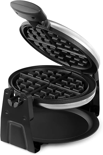 Miniatura 3 de Holstein Housewares Gofrera rotativa con revestimiento antiadherente, acero inoxidable, deliciosos waffles en minutos para comidas diarias, 7
