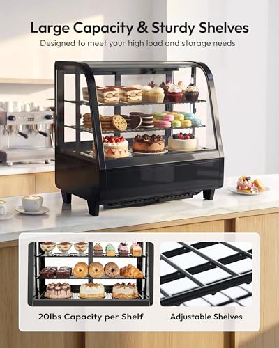 Image of Certified Commercial Refrigerator, 3.6 Cu.Ft Countertop Refrigerator Refrigerated Display Case with Curved Glass & Auto Defrost, Freestanding Bakery Display Case for Cafe & Restaurant