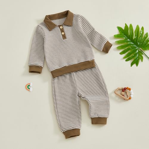 Image of VISGOGO Baby Boy Clothes Toddler Fall Winter Outfit Sweater Toddler Boy Striped Clothes 6 12 18 Months 2 3T 4T Pant Set
