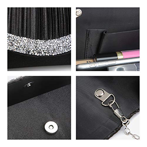 Dasein Women Satin Evening Bags Clutch Purses Wedding Purse Formal Handbags Party Prom Clutches With Rhinestone(Black) #TOP6