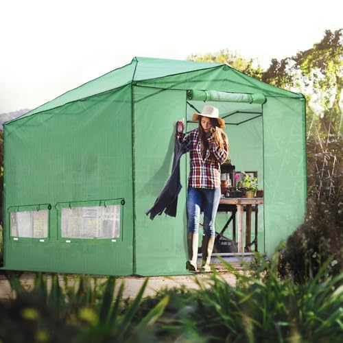 Image of EAGLE PEAK 12x8 Easy Setup Pop Up Greenhouse, Support Pole, Clear /Green