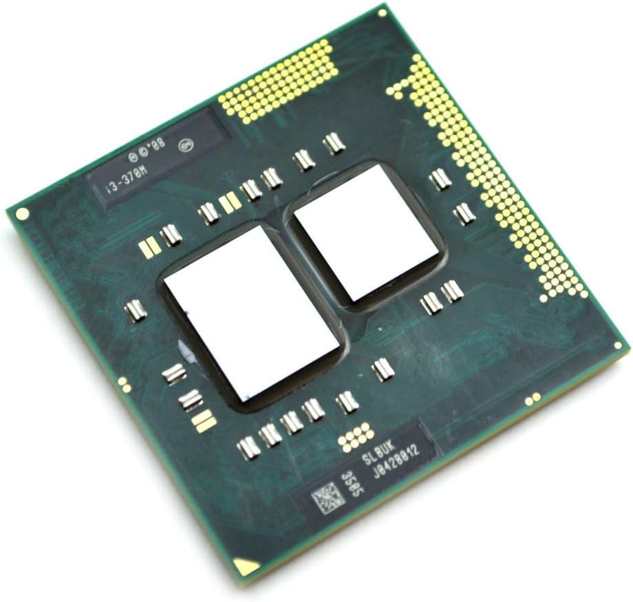 Intel Core i3-370M Mobile CPU Processor, top-down view showing the integrated heat spreader and pin array.