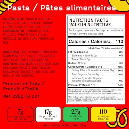 High Protein, Low Carb Pasta | Rotini with 17g Protein, 7g Carbs | Healthy, Keto Pasta Made in Italy | 3-Pack, 8oz - Pete’s Pasta