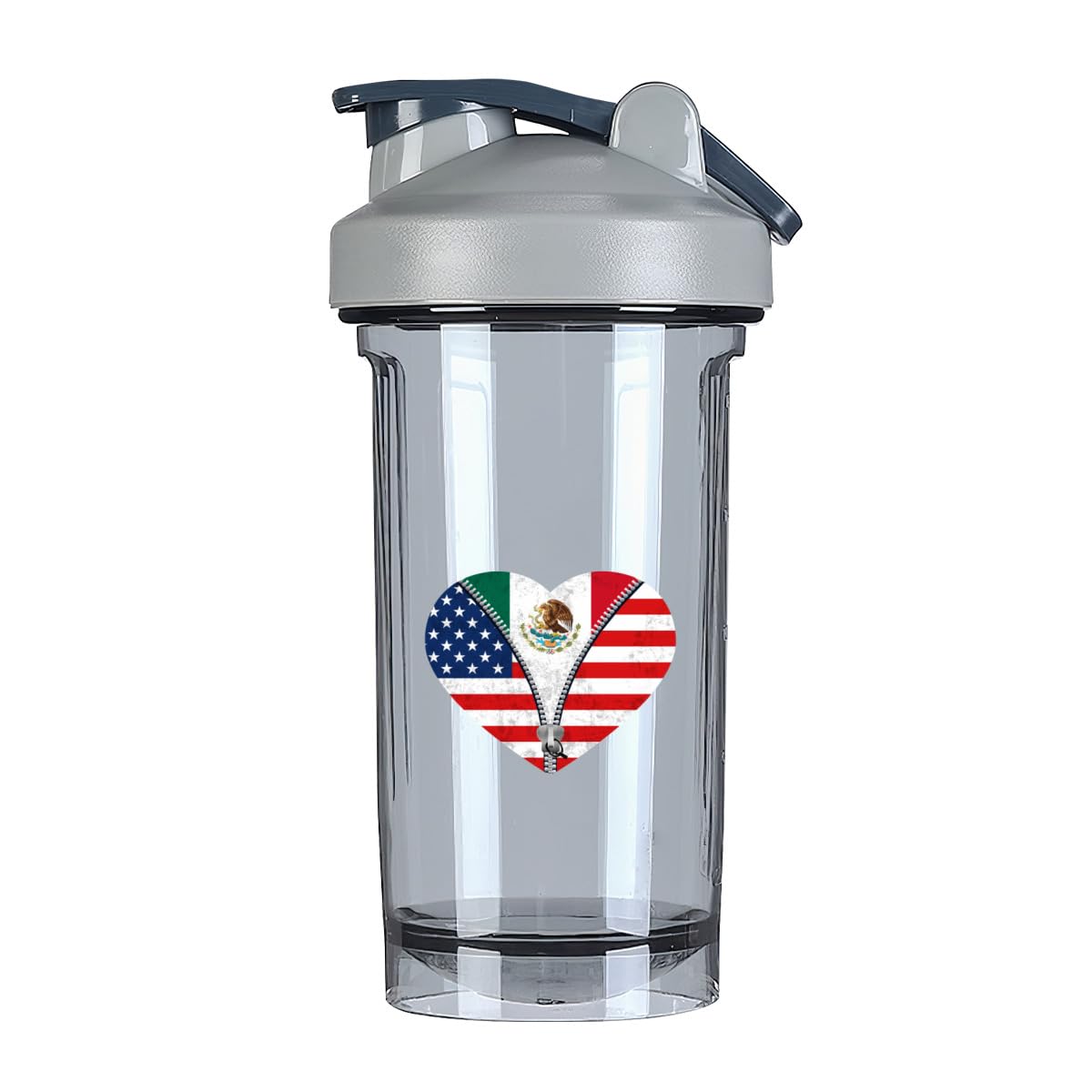 Heart America Flag and Mexico Flag 18 Ounce Shaker Cup,Fashion Theme Pattern Shaker Bottle Leak-proof Workout Shake Bottles 500ML/18 oz Perfect for Pre Workout