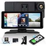 CAMECHO Wireless Apple CarPlay Android Auto Tragbarer Autoradio mit 4K Frontkamera...