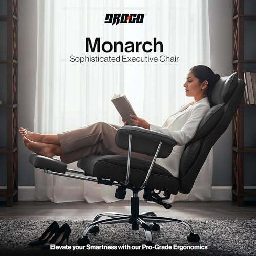 Image of DROGO Ergonomic Office Chair for Work from Home 400LBS, PU Leather Computer Chair for Study with High Back, Cushion Seat, Armrest, Head & Lumbar Support | Gaming Chair with Footrest & Recline (Grey)