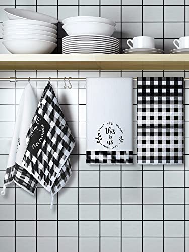 Honoson 4 Pieces Buffalo Plaid Kitchen Towels Farmhouse Black White Plaid Towels Home Checkered Hand Towels Set Farmhouse Fast Drying Decorative Towels For Cooking Kitchen Restroom (Stylish) #TOP1