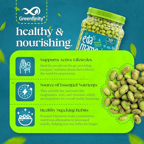 Image of Greenfinity Roasted Edamame 250g | High Protein Vegan Snack | Roasted Not Fried Soybeans | Healthy Crunchy Diet Snack for Gym, Weight Loss & Office | Premium Plant Protein