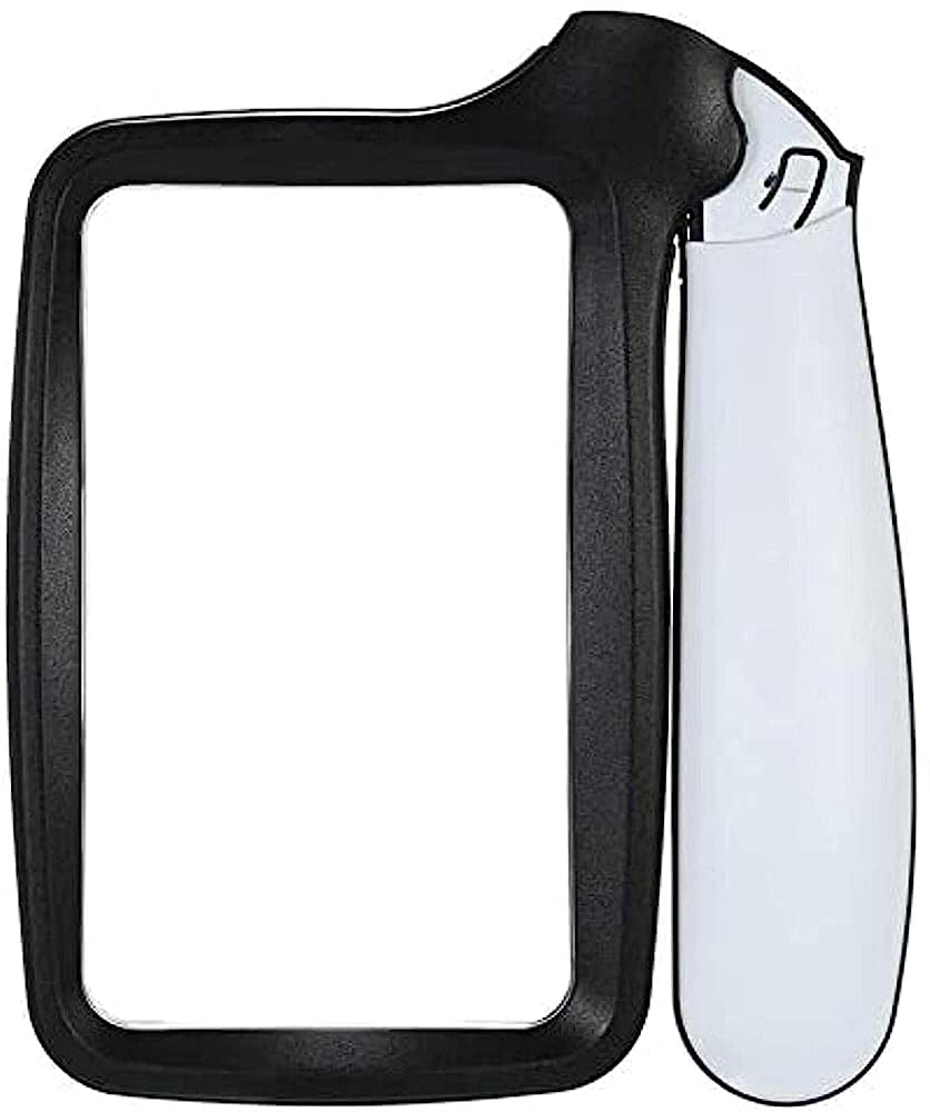 Vergrößerungsglas, 2-Fach vergrößernde, Faltbare Handlupe mit 5 LEDs, HD-Acrylglas, quadratisch, für Senioren zum Zeitunglesen/Weiß