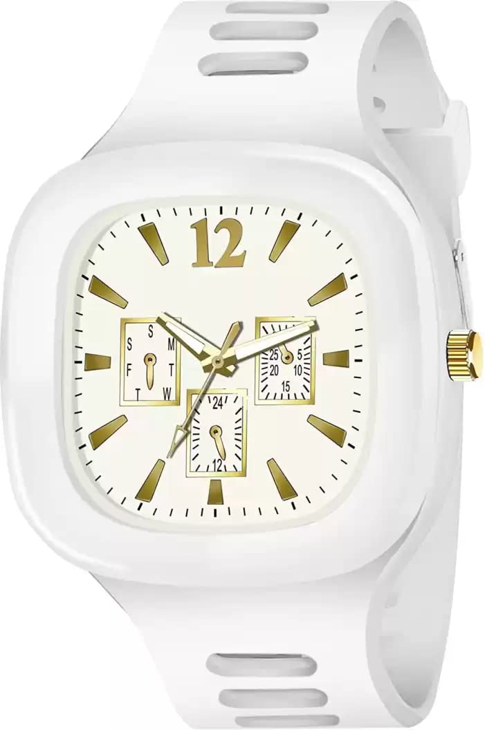 VILLS LAURRENS Square White Dial Silicon Strap Stylish Designer Analog Watch - for Men & Boys (B0B829N7CV) Amazon Price History, Amazon Price Tracker