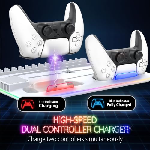 Image of Fosmon for PS5 /Slim /Pro Cooling Station and Charging Stand Vertical Controller Charger, Fan Cooler System with RGB Light,15 Game Slot, USB Port, Gaming Headset Holder for PS5 Console Accessories Kit