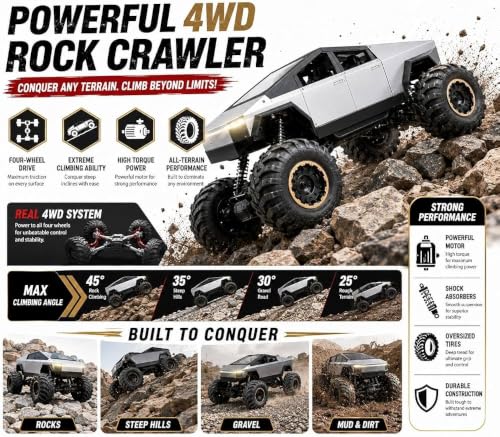Image of 1:8 Scale 4WD RC Rock Crawler Truck | Alloy Body | High-Performance Off-Road Remote Control Vehicle for Kids & Adults