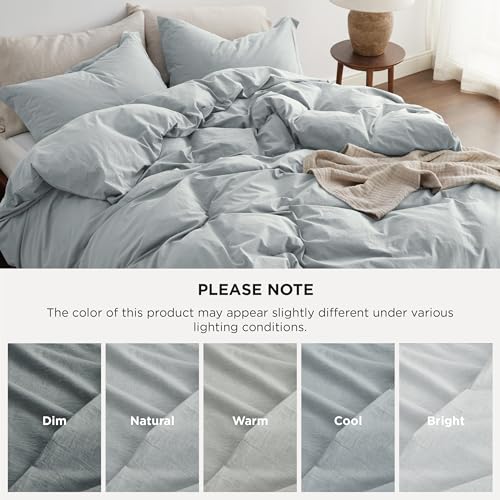 Bedsure 100% Washed Cotton Duvet Cover King Size - Pastel Blue Minimalist Cotton Duvet Cover Linen Like for All Seasons - GentleSoft™ Plain Simple Bedding (Pastel Blue, King, 104"x90")