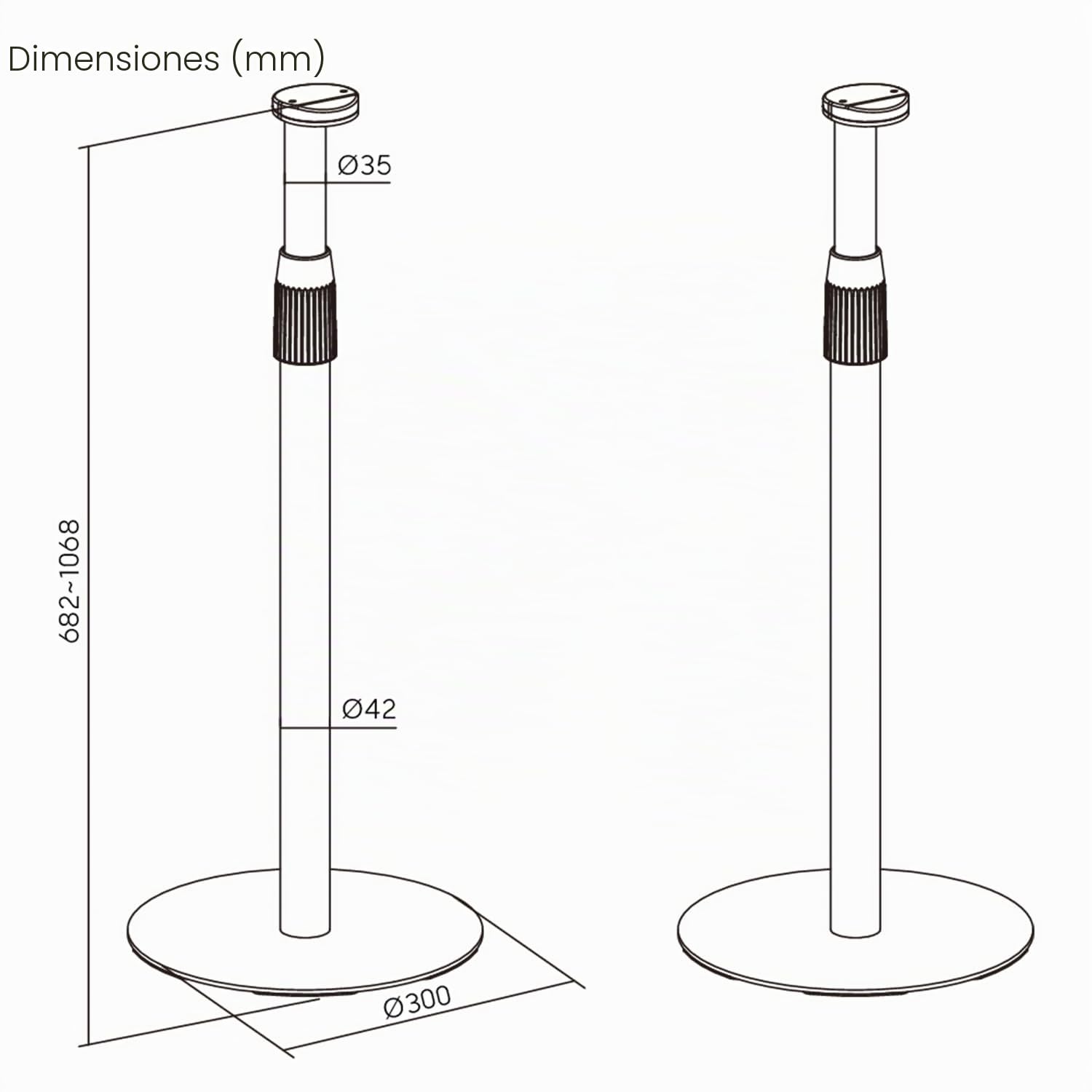 Maclean Soporte de Suelo MC‑496 para Sonos Era 100 y 300 | Ajustable 682–1068mm | Gestión de Cables y Pie Estable | Juego de 2 Trípodes Negros | Diseño Elegante y Seguro