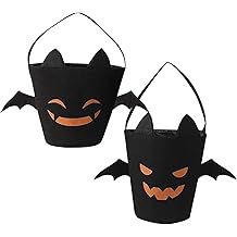 2-Pack Halloween Bat Candy Bucket - Black Bat Pumpkin Treat Bag with Handle for Trick or Treat, Halloween Party Decor, Spooky Photo Props
