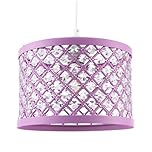 Modern Ornate Lavender Lilac Metal Pendant Light Shade with Clear Hexagonal Acrylic Beads | 25cm Diameter | Shabby Chic Style by Happy Homewares