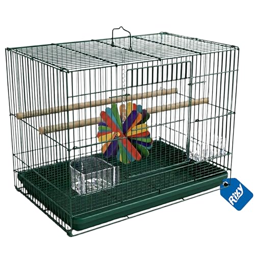 Image of Rixy Metal Bird Cage - 24 inch (2 feet) | Habitat Cage with Free Hanging Toy (1) + Perches (2) + Food & Water Feeder Cups (2) | for Budgies, Lovebirds, Finches, Cockatiels & Parrots (Colour May Vary)