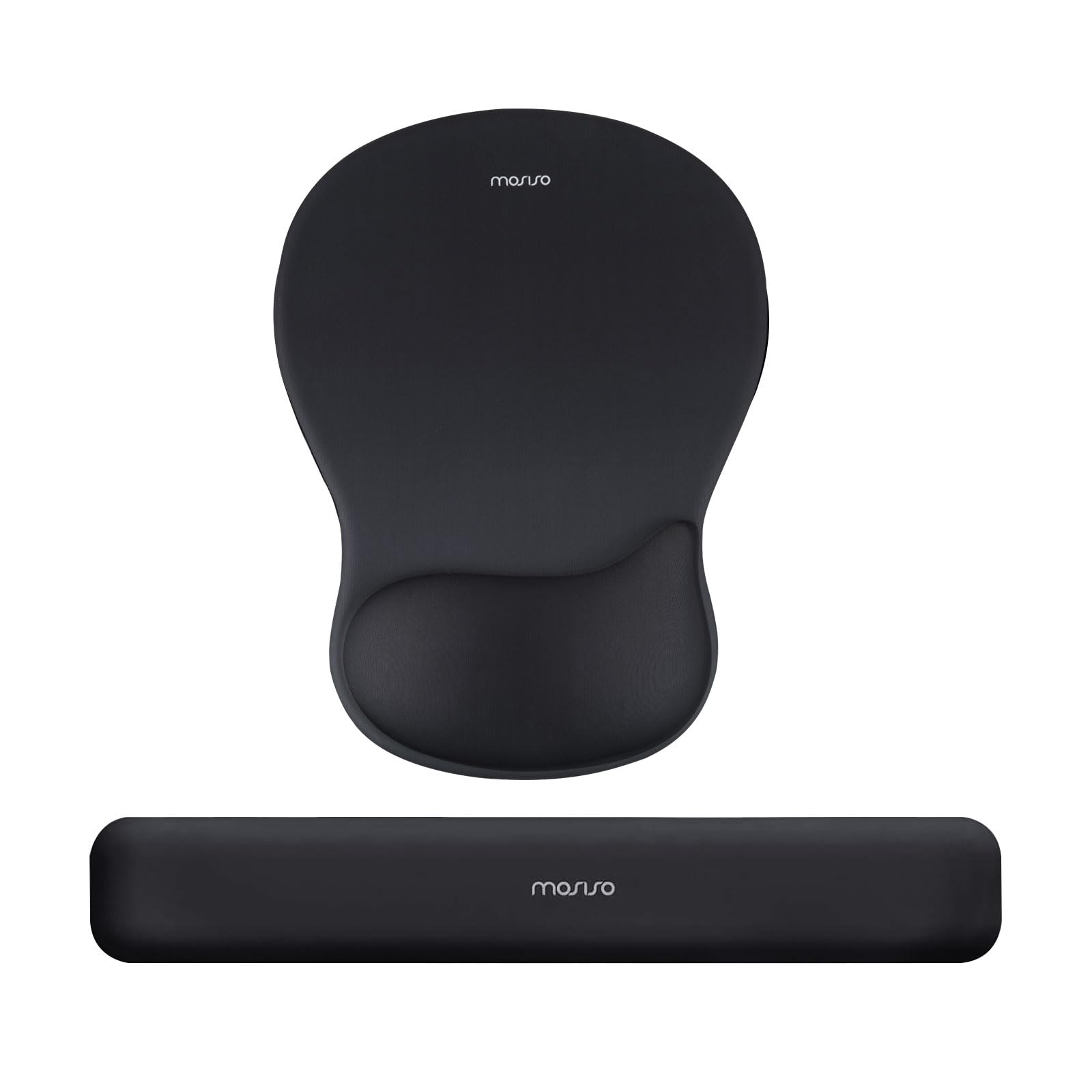 MOSISO Supporto Poggiapolsi Mouse&Tastiera,Tappetino Mouse Ergonomico con Memory Foam Concavo e Curvo,Base Antiscivolo,Sollievo Dolore,Comodo Tappetino Rettangolare Tipo Facile Casa/Ufficio,Nero
