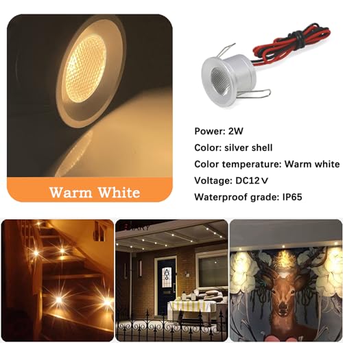 kpslucerna Mini LED Spot 2W 6Stk. DC 12V Strahler, IP65 Wasserdicht Spotlights Downlight Einbaustrahler, 25mm Klein Einbau Vitrinenbeleuchtung für Schrank Küche Decke Badezimmer Treppen(Warmweiß)