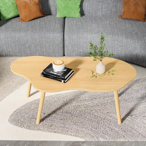 Loyliawa Table Basse Moderne du Milieu du Siècle - Pour Salon, Petite et Minimaliste en Forme de Nuage (Couleur Bois, 80 cm)