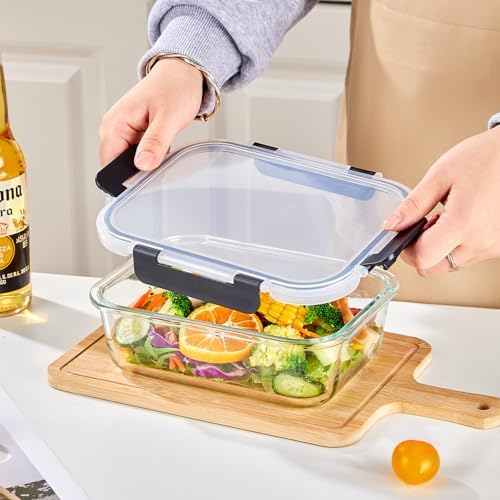 Liuruiyu 10 Pack 21.6oz Glass Food Storage Containers with Lids, Meal Prep Containers, Airtight Bento Boxes with Leak Proof Locking for Microwave, Oven, Freezer and Dishwasher, BPA Free - 2
