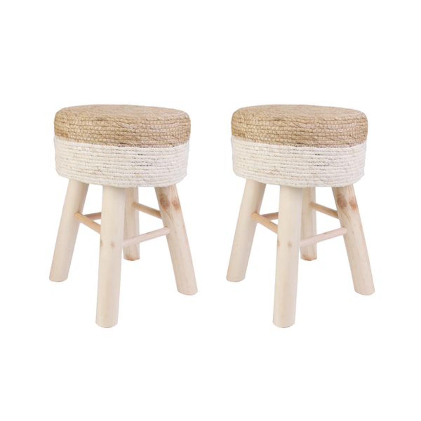 HOME DECO FACTORY Pack de 2 Taburetes Trenzados Modernos Madera Arena
