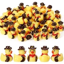 50 Pcs Mini Resin Cowboy Ducks, Miniature Western Duckies Figurine, Tiny Yellow Duck with Cowboy Hat, Mini Figures to Hide for DIY Decor Western Cowboy Birthday Party Favor Gift Brown