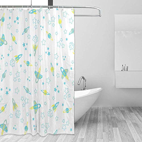 Rideau de douche polyester moderne blanc et son kit de crochets en C - 5