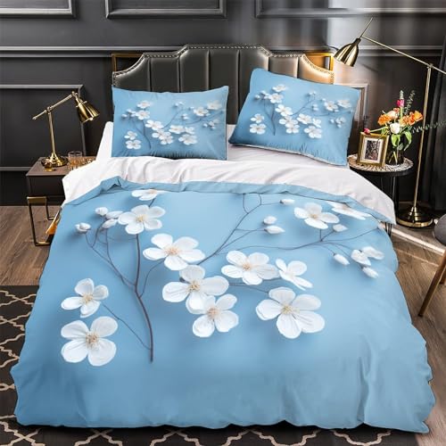 Ensemble de literie microfibre double IOFEER avec housse de couette imprimé bleu