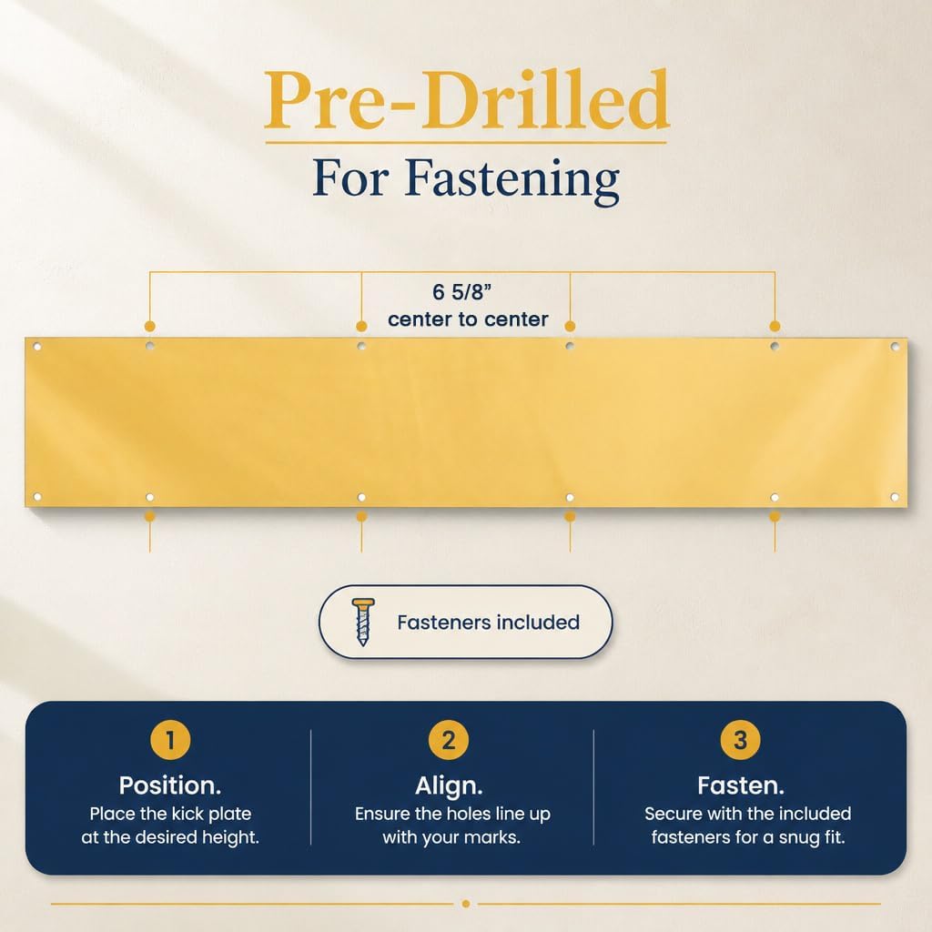 Image showing the Prime-Line J 4703 kick plate with its dimensions of 6 inches by 34 inches.