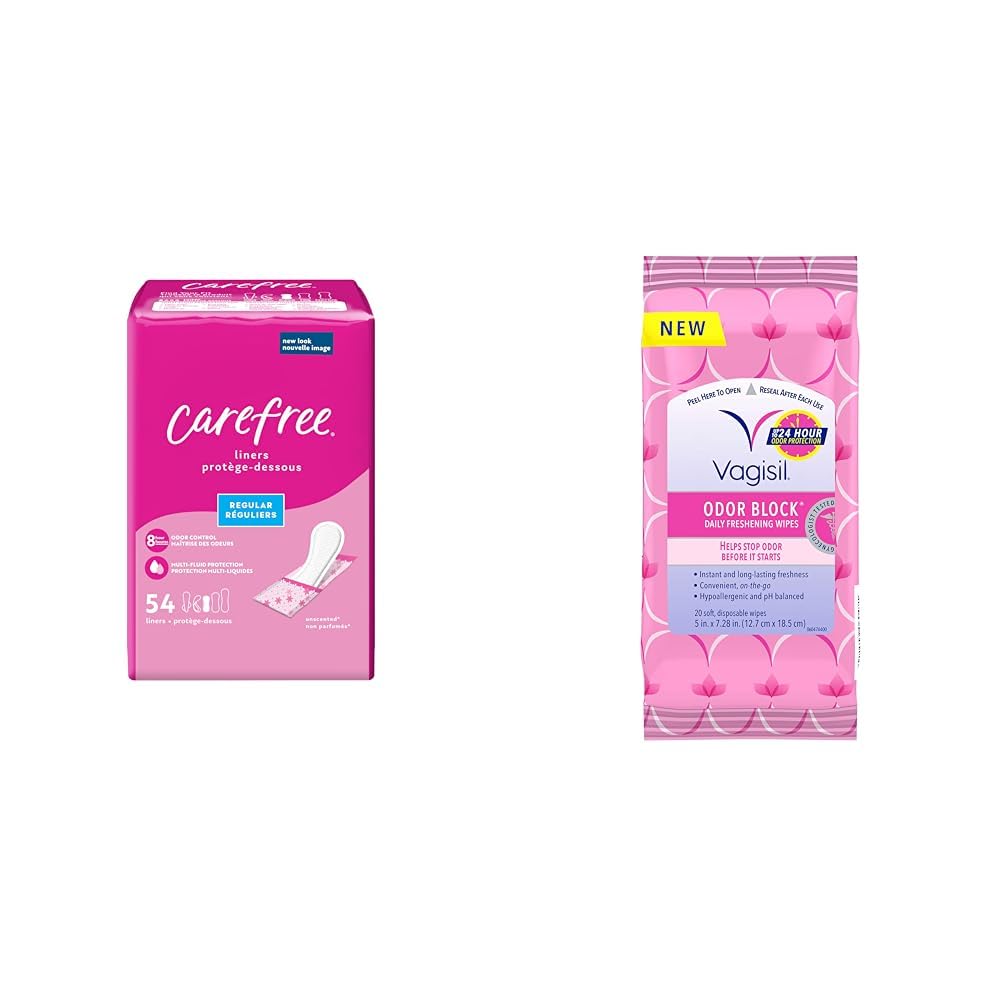 Carefree Panty Liners 54ct &amp; Vagisil Odor Block Wipes 20ct Feminine Hygiene Products