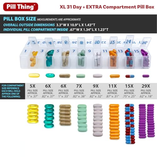 Image of XL Once-a Day Monthly Pill Organizer Removable Lid for Easy Filling, Extra Large Compartments for 31 Days Plus Compartment for Extra Pills, BPA Free (Clear, XL - 1 Count (Pack of 1))
