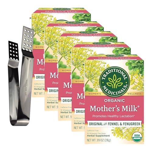 Image of westlake art Bundle of Stainless Steel Tong & Tea Bag Squeezer, and Organic Mother’s Milk Herbal Tea, Promotes Healthy L, Pack of 5